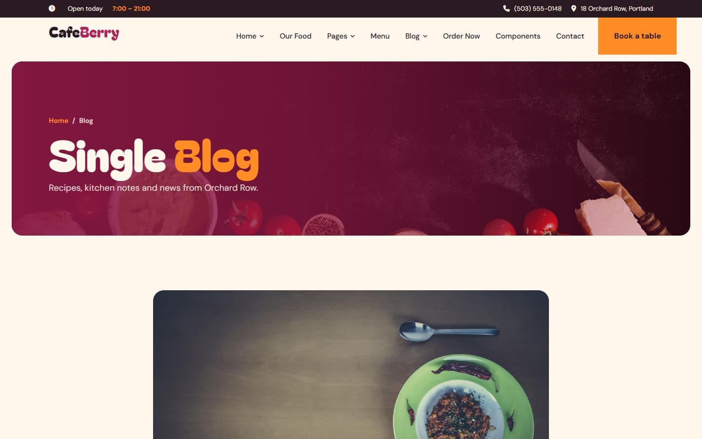 CafeBerry Singleblog page