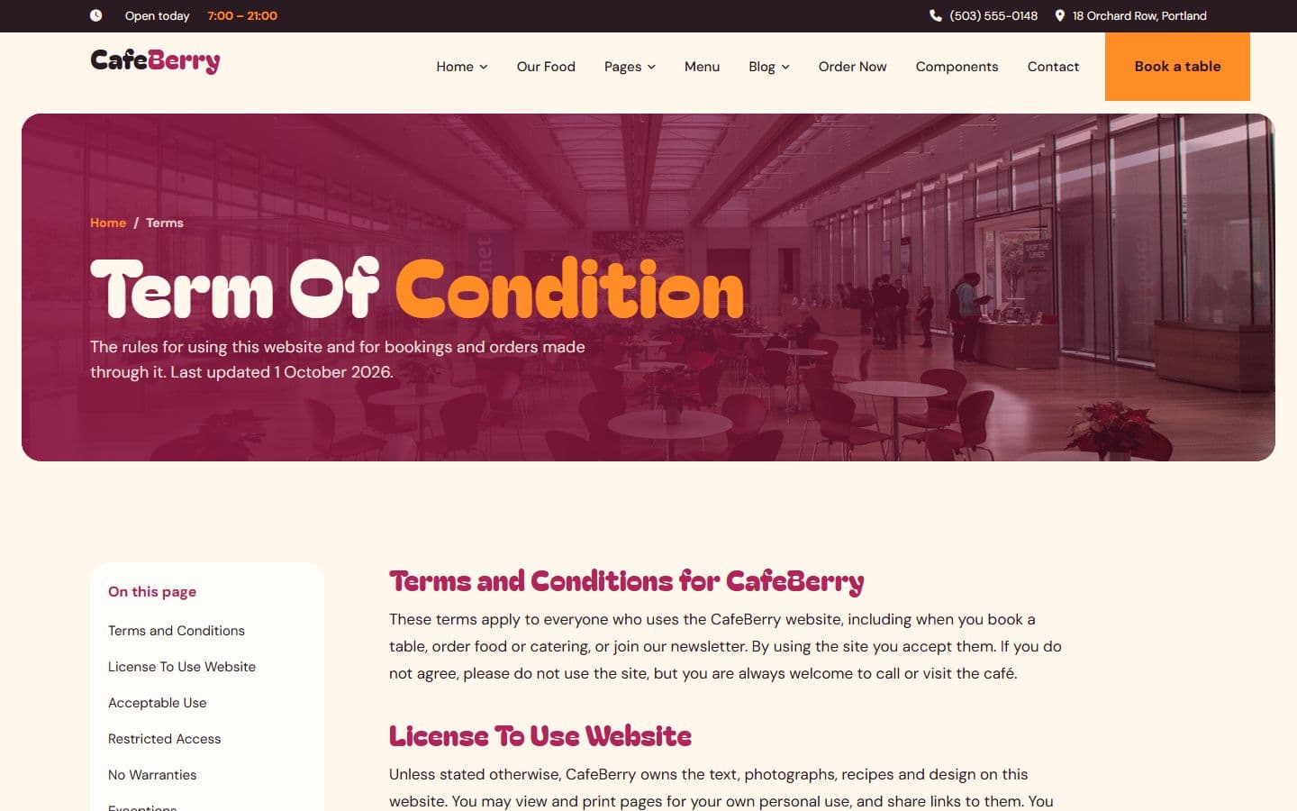 CafeBerry Termsofcondition page
