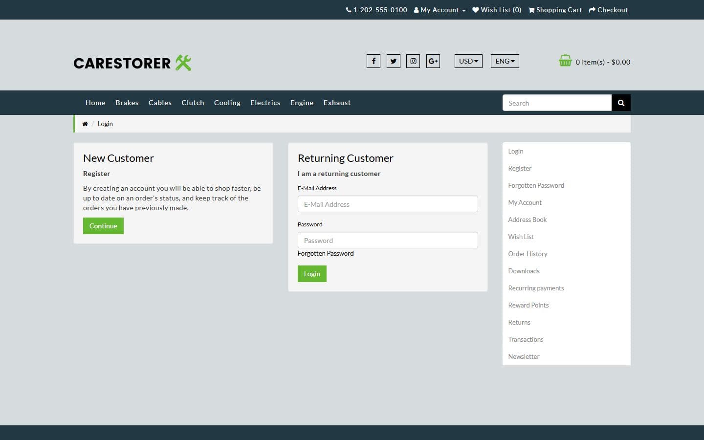 Carestorer Login page