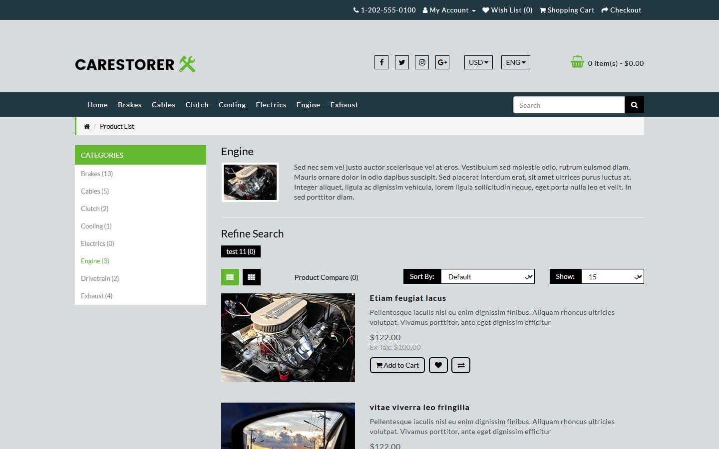 Carestorer Product list page