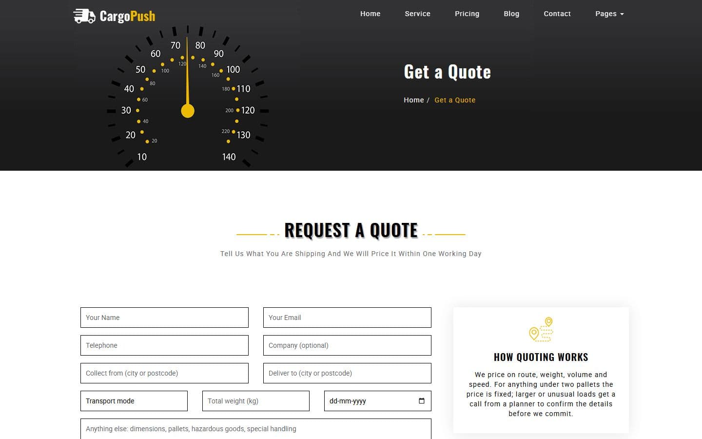 CargoPush Quote page
