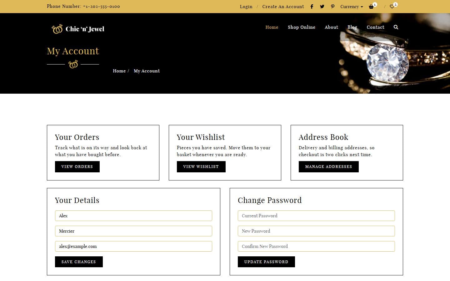 Chic-n-Jewel Account page