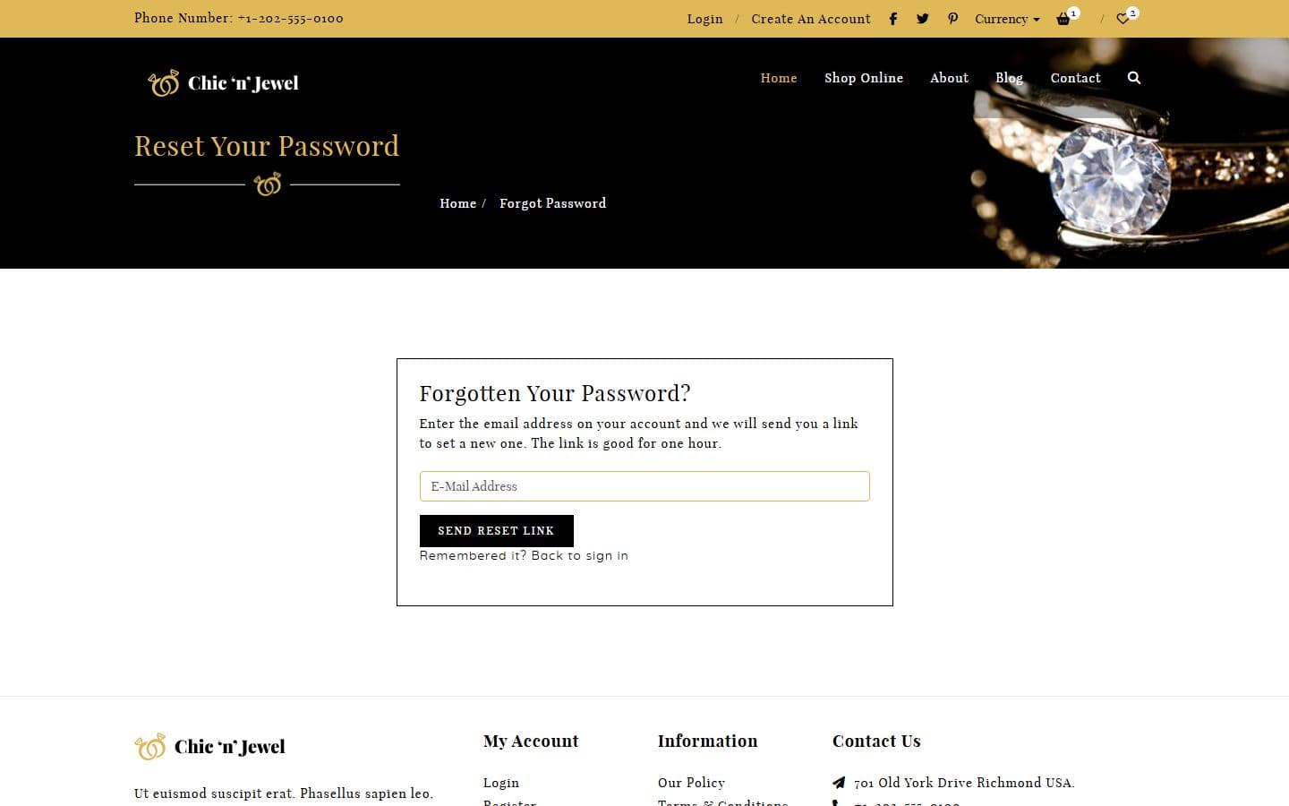 Chic-n-Jewel Forgot password page