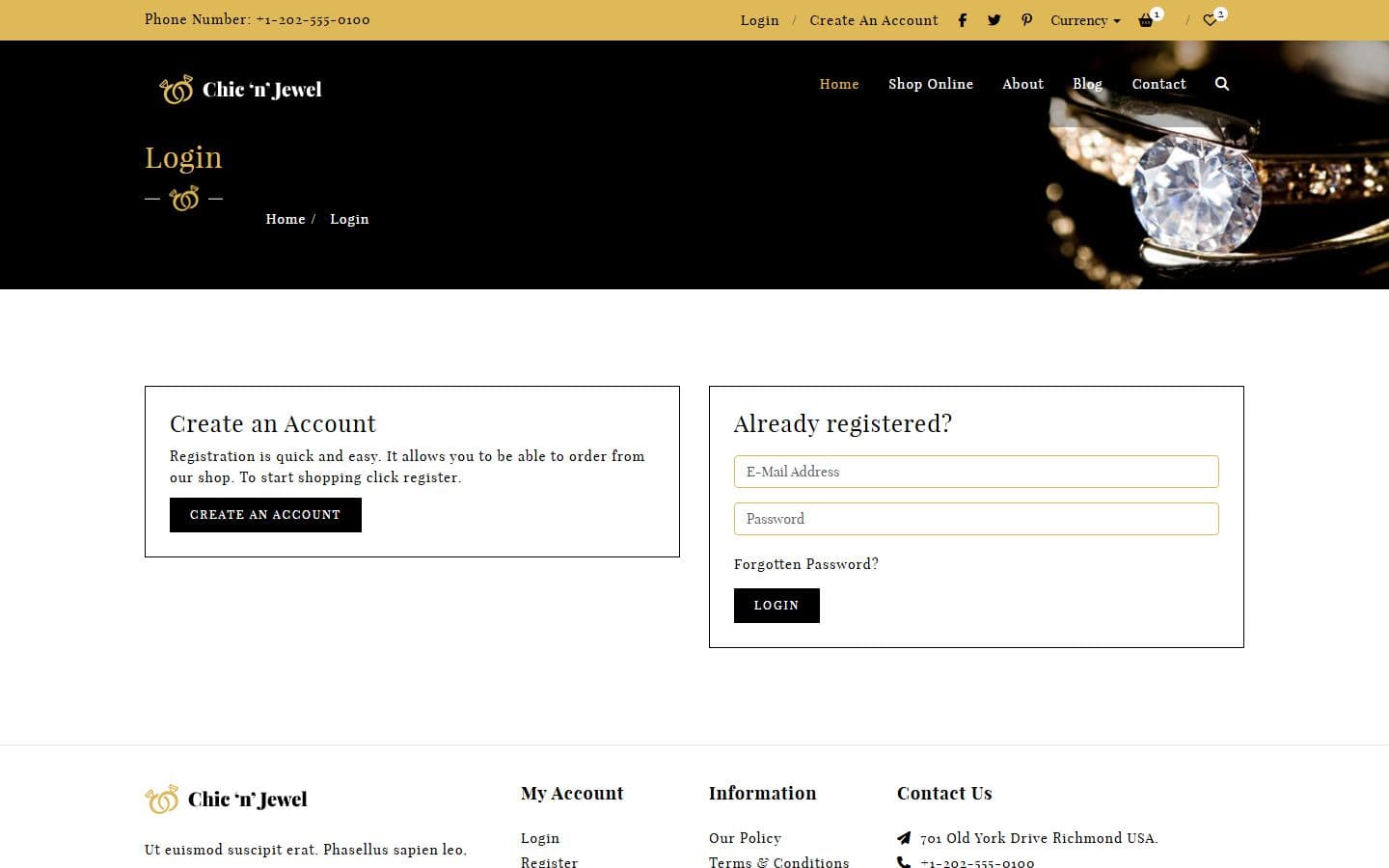 Chic-n-Jewel Login page