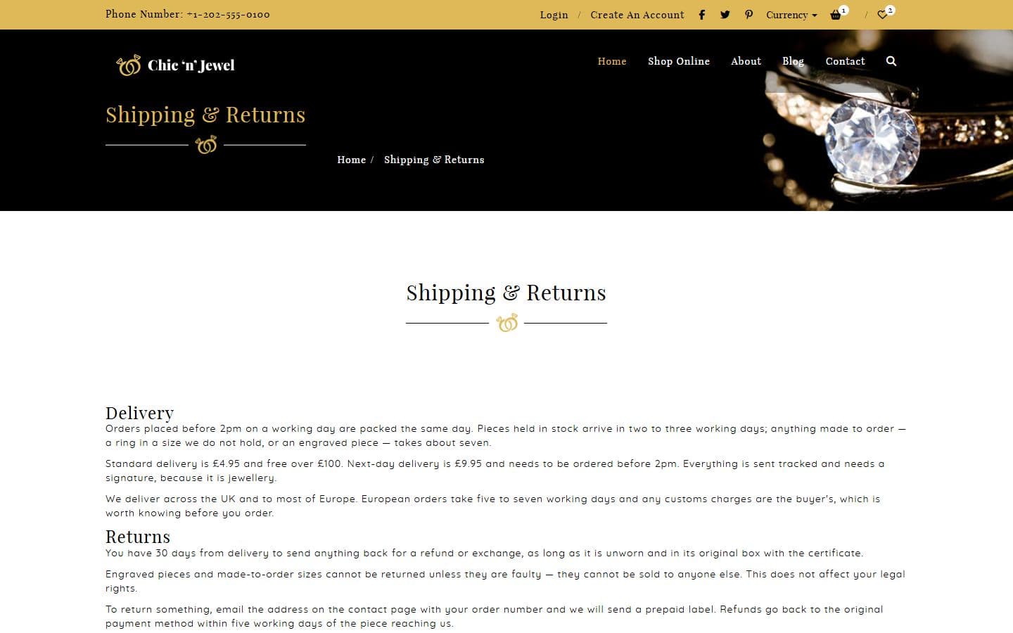 Chic-n-Jewel Shipping returns page