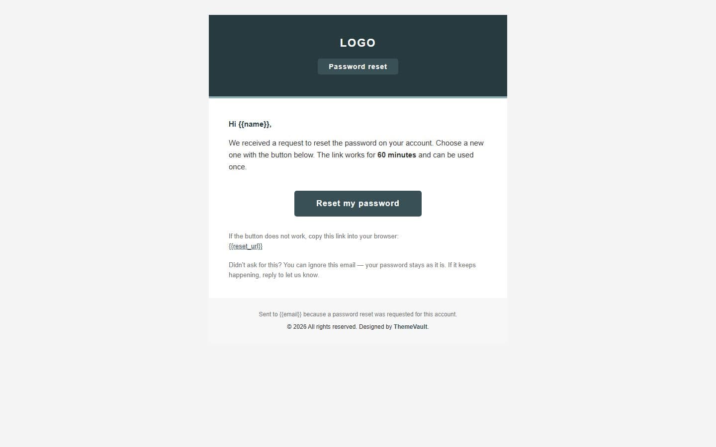 Classic Login Email: password reset page