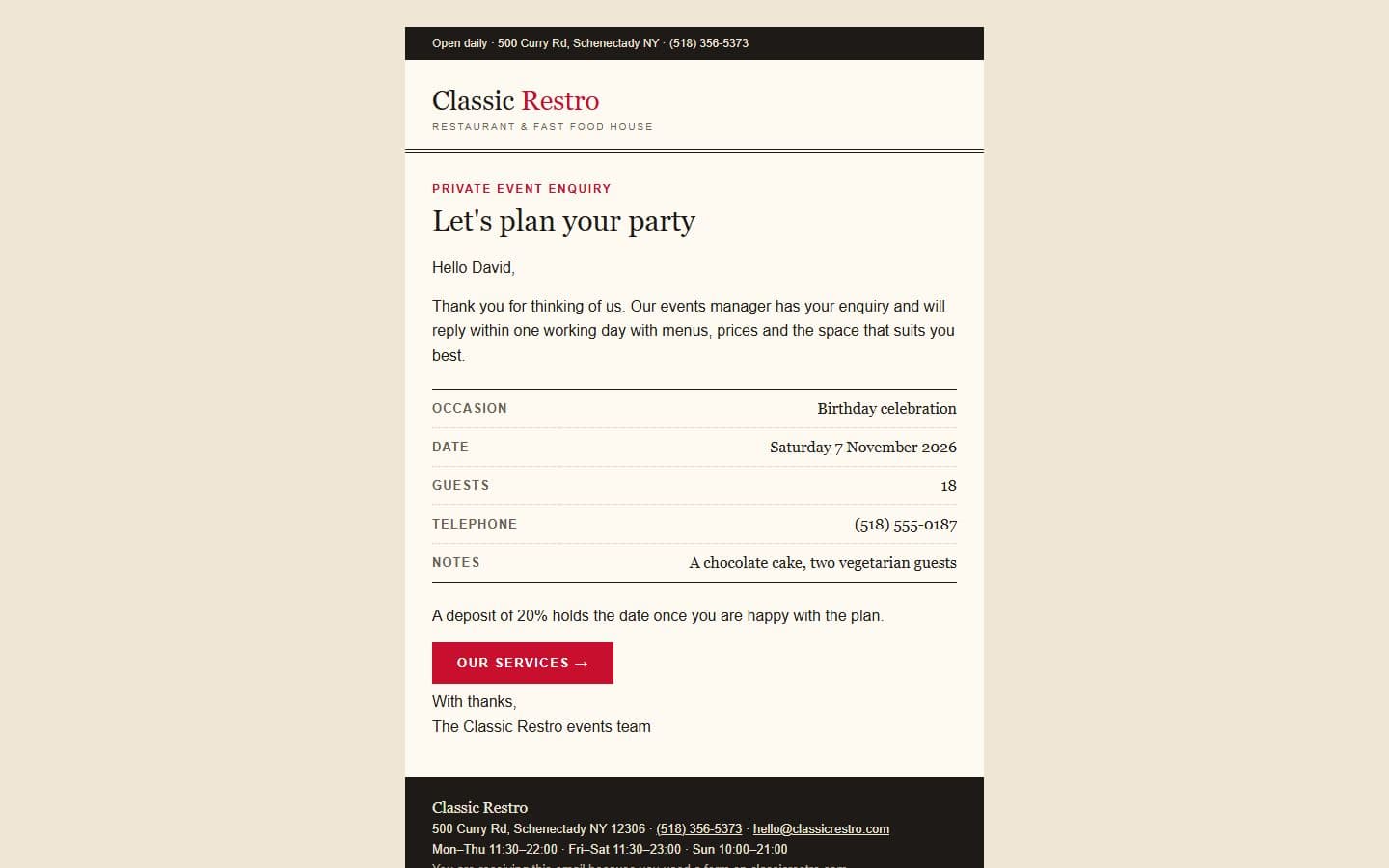 ClassicRestro Email: enquiry page