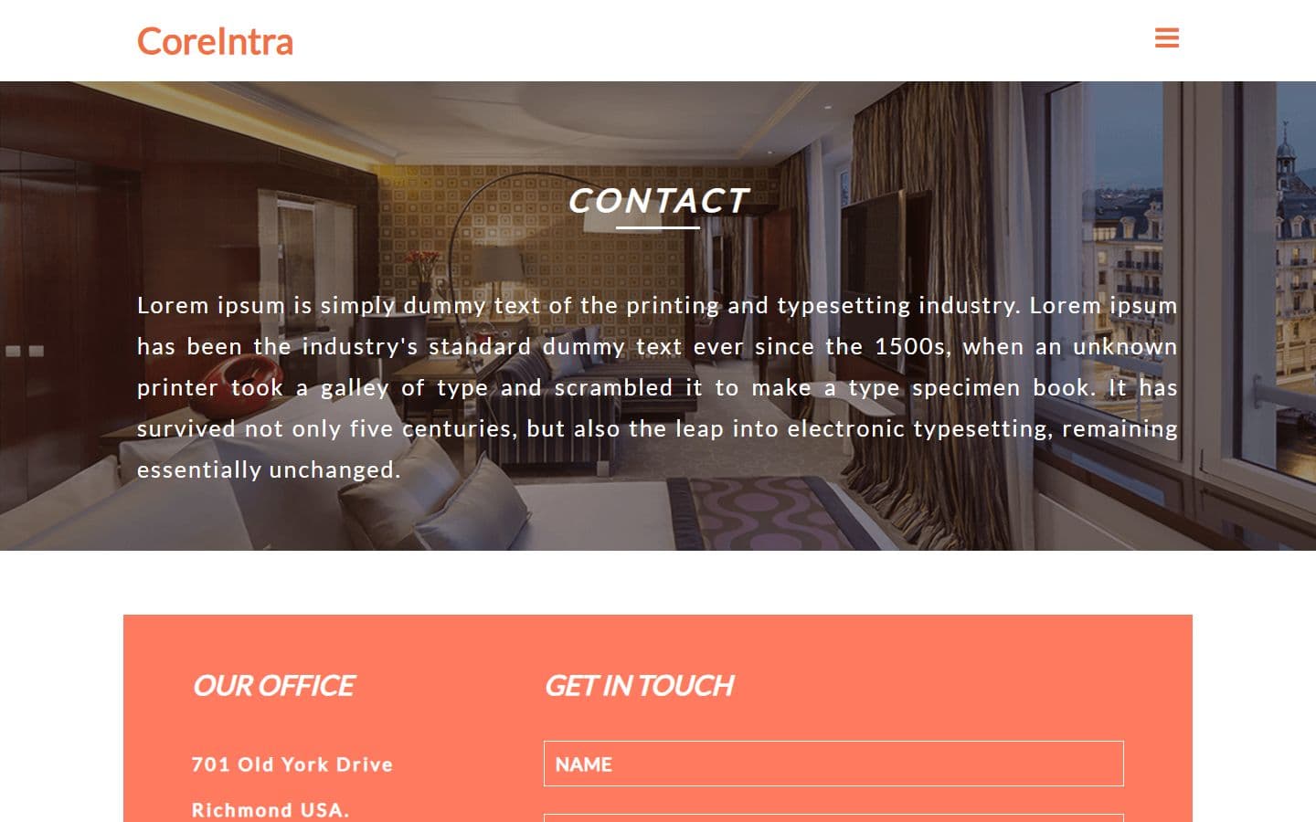 Coreintra Contact page