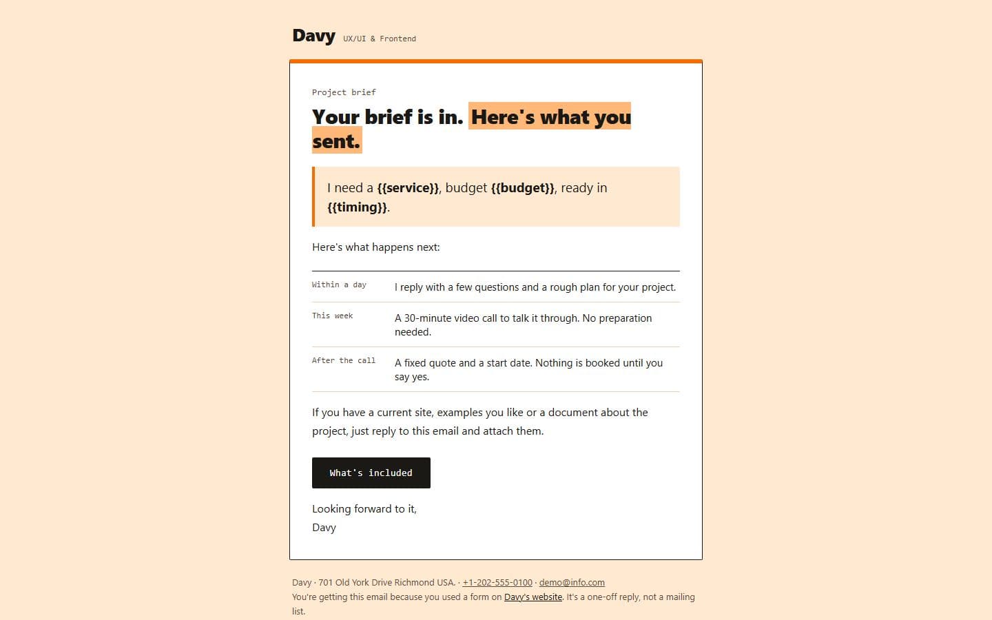 Davy-Del Email: brief received page