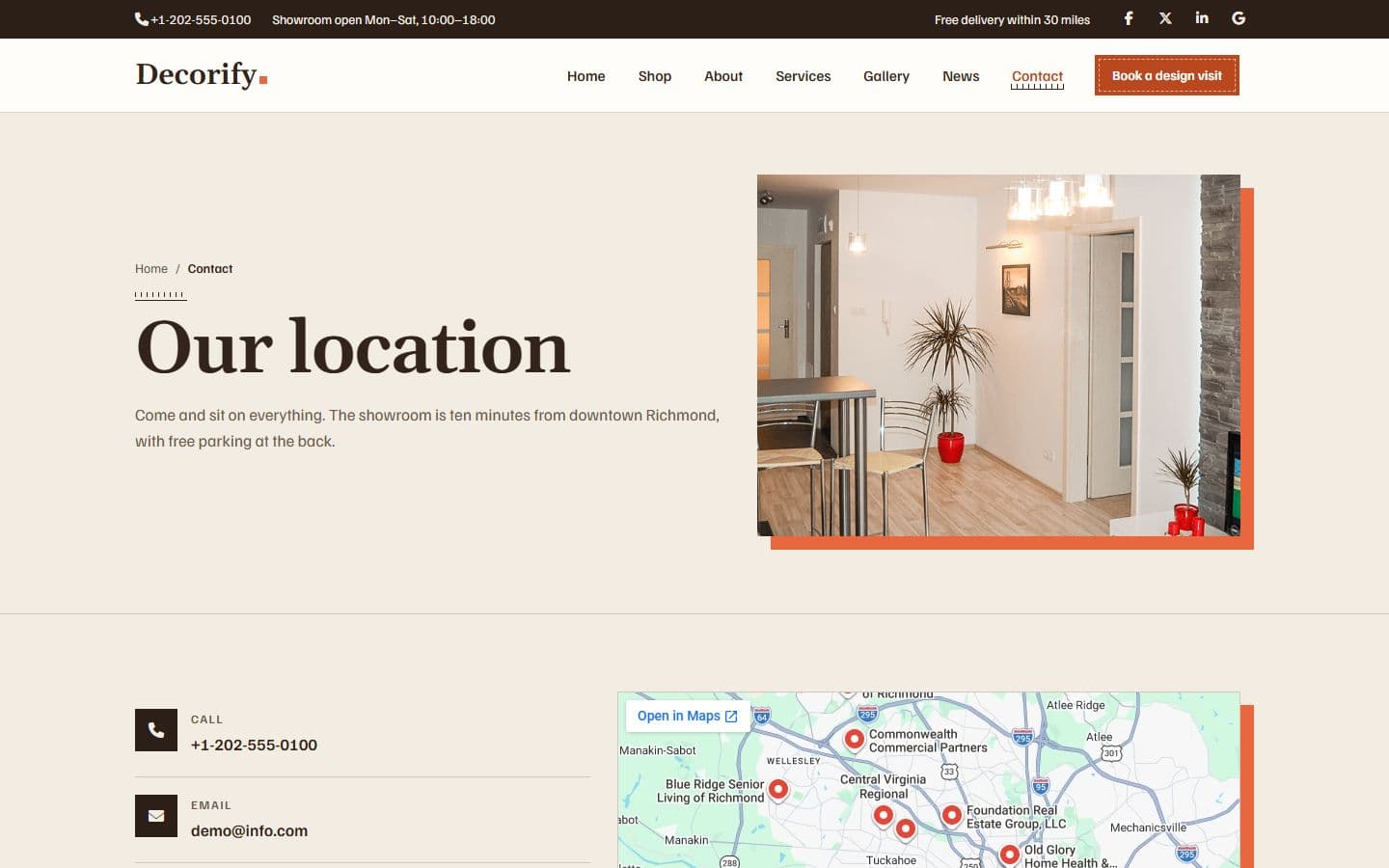 Decorify Contact page