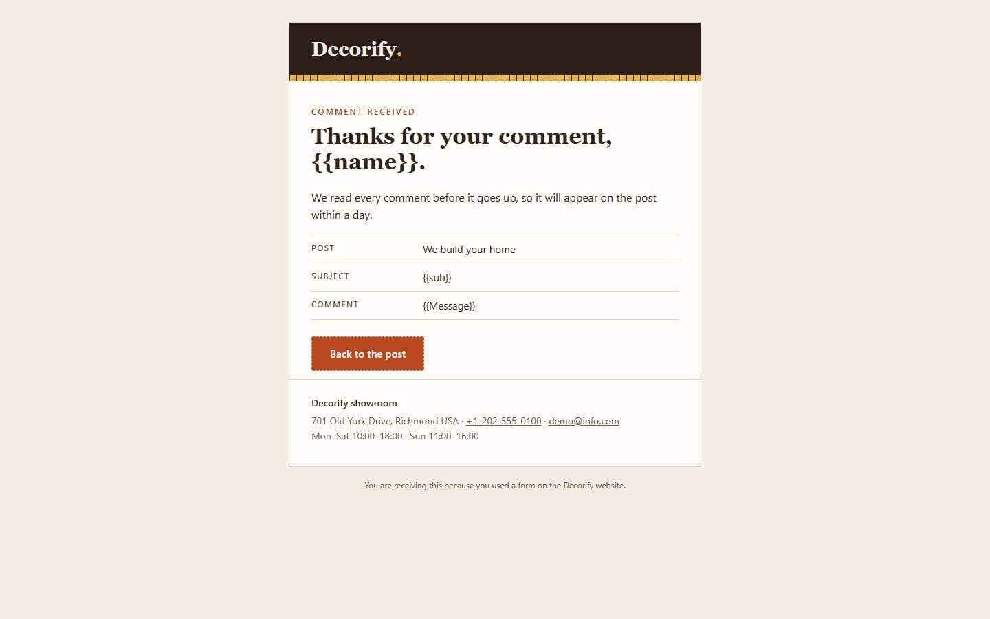 Decorify Email: comment page