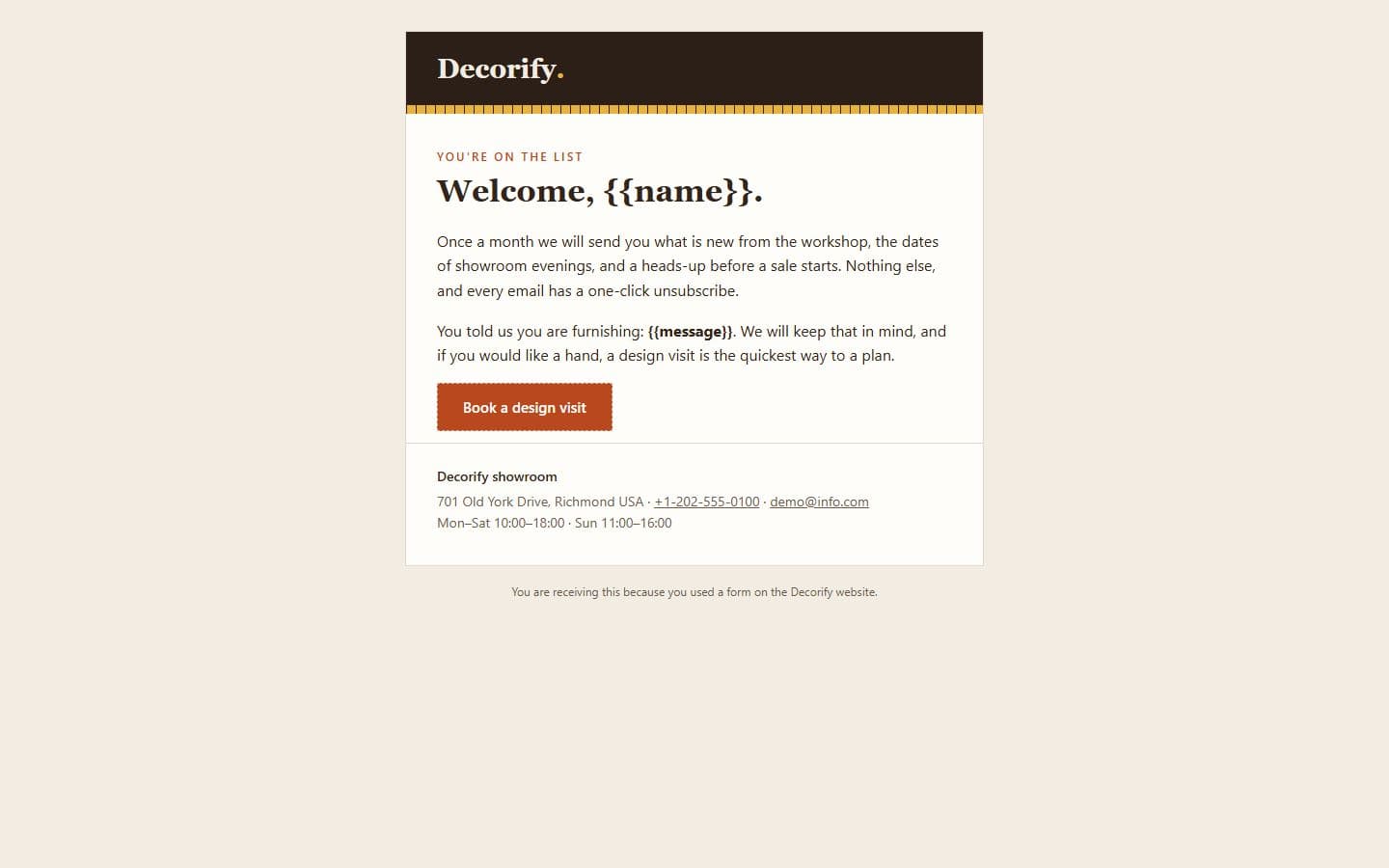 Decorify Email: newsletter page