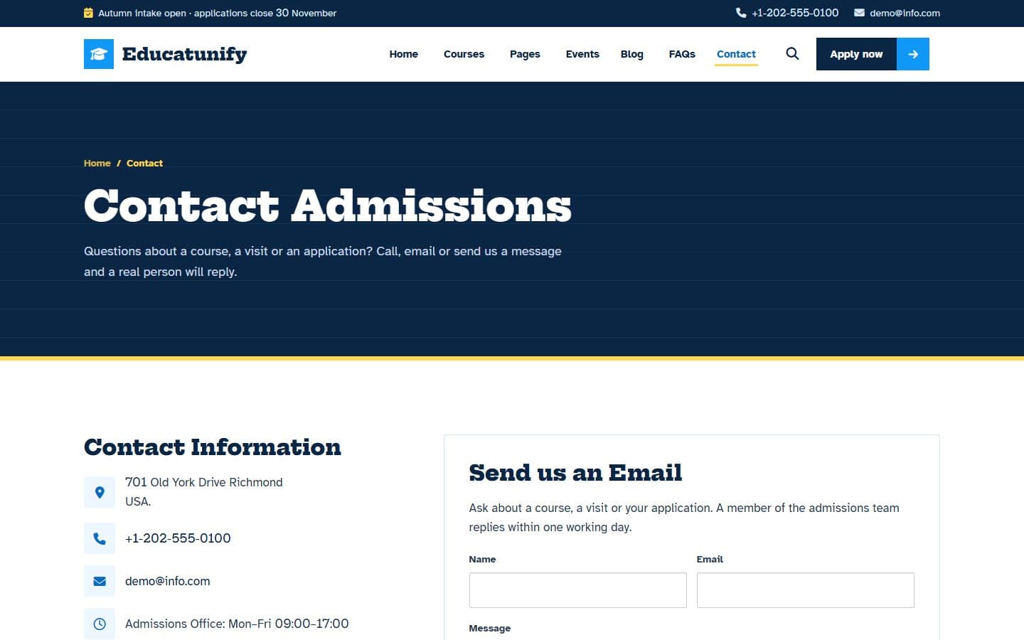 Educatunify Contact page