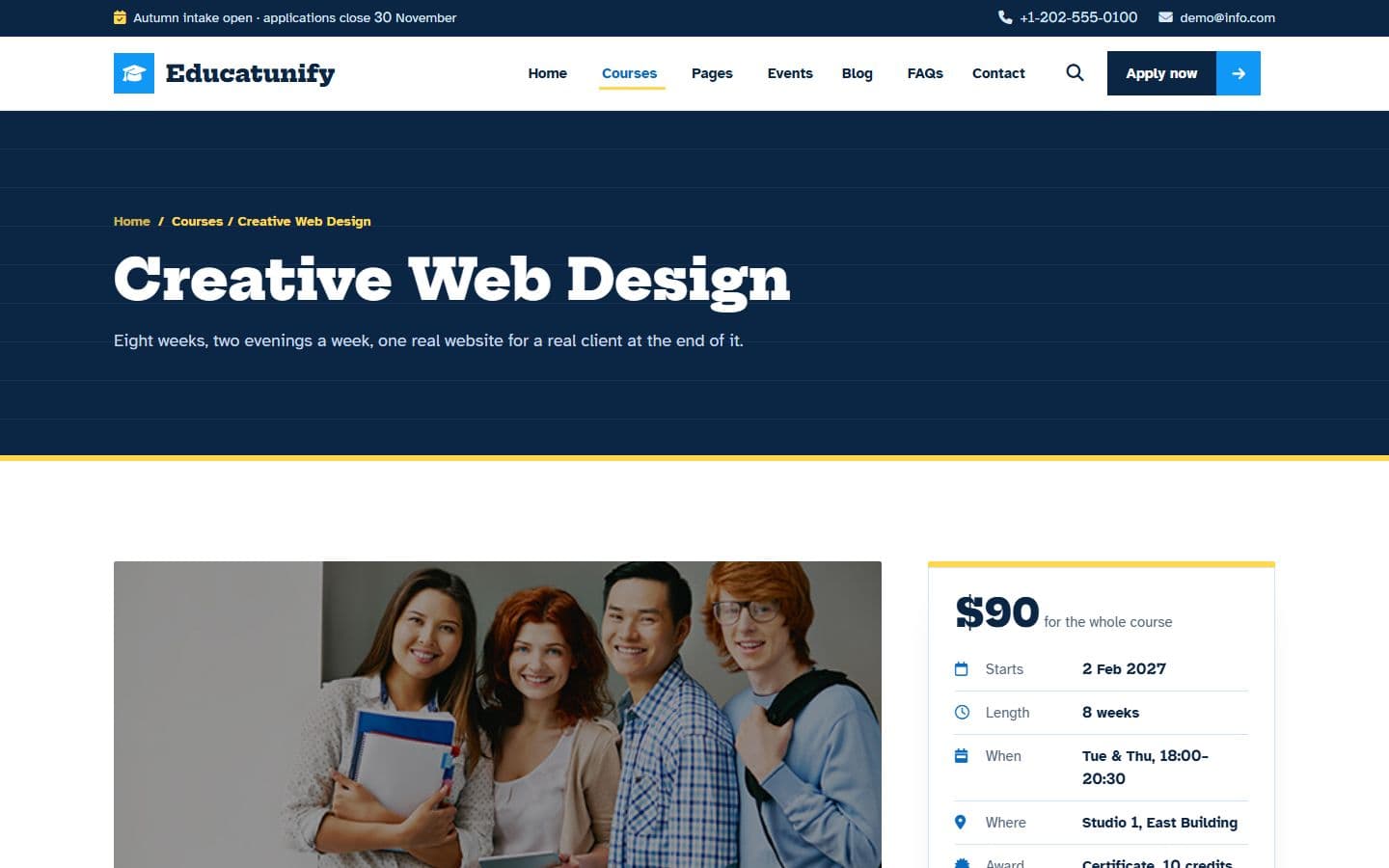 Educatunify Course detail page