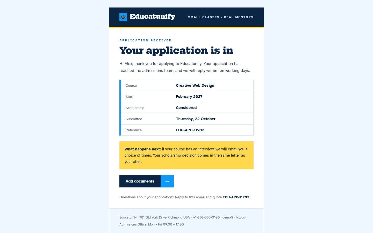 Educatunify Email: application page