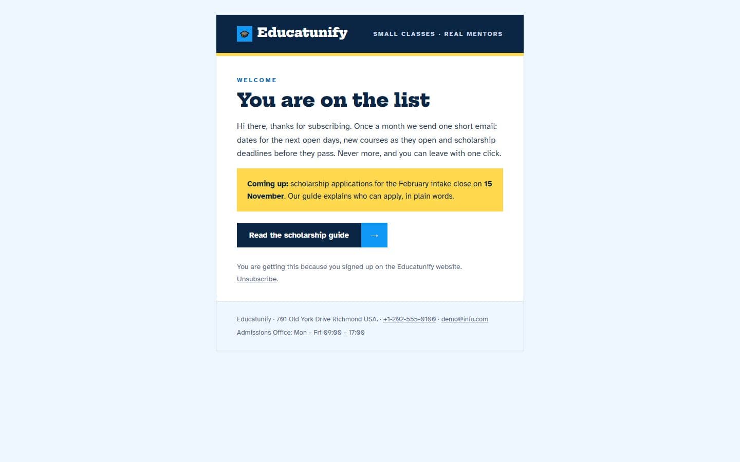 Educatunify Email: newsletter page