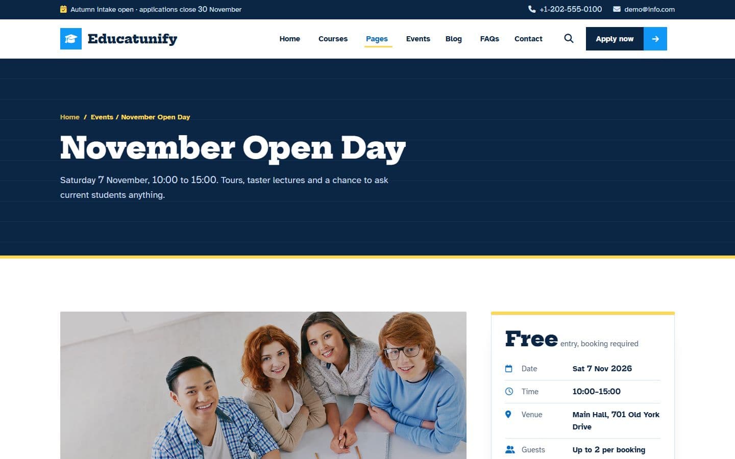 Educatunify Event detail page
