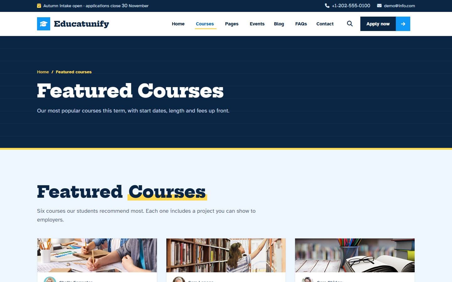 Educatunify Featuredcourses page