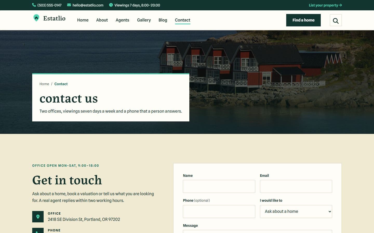 Estatlio Contact page