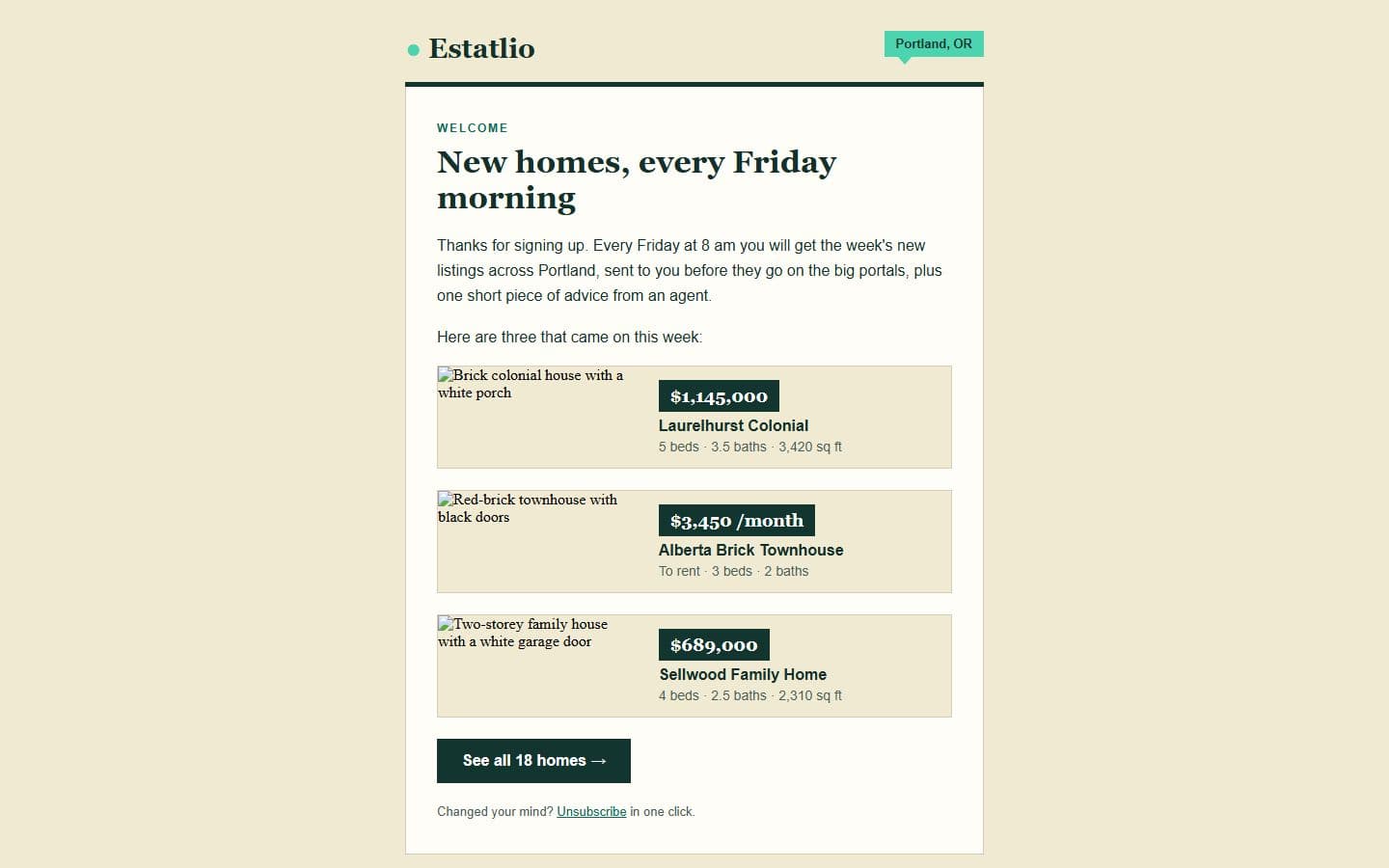 Estatlio Email: newsletter page