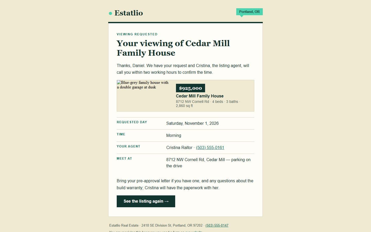 Estatlio Email: viewing page