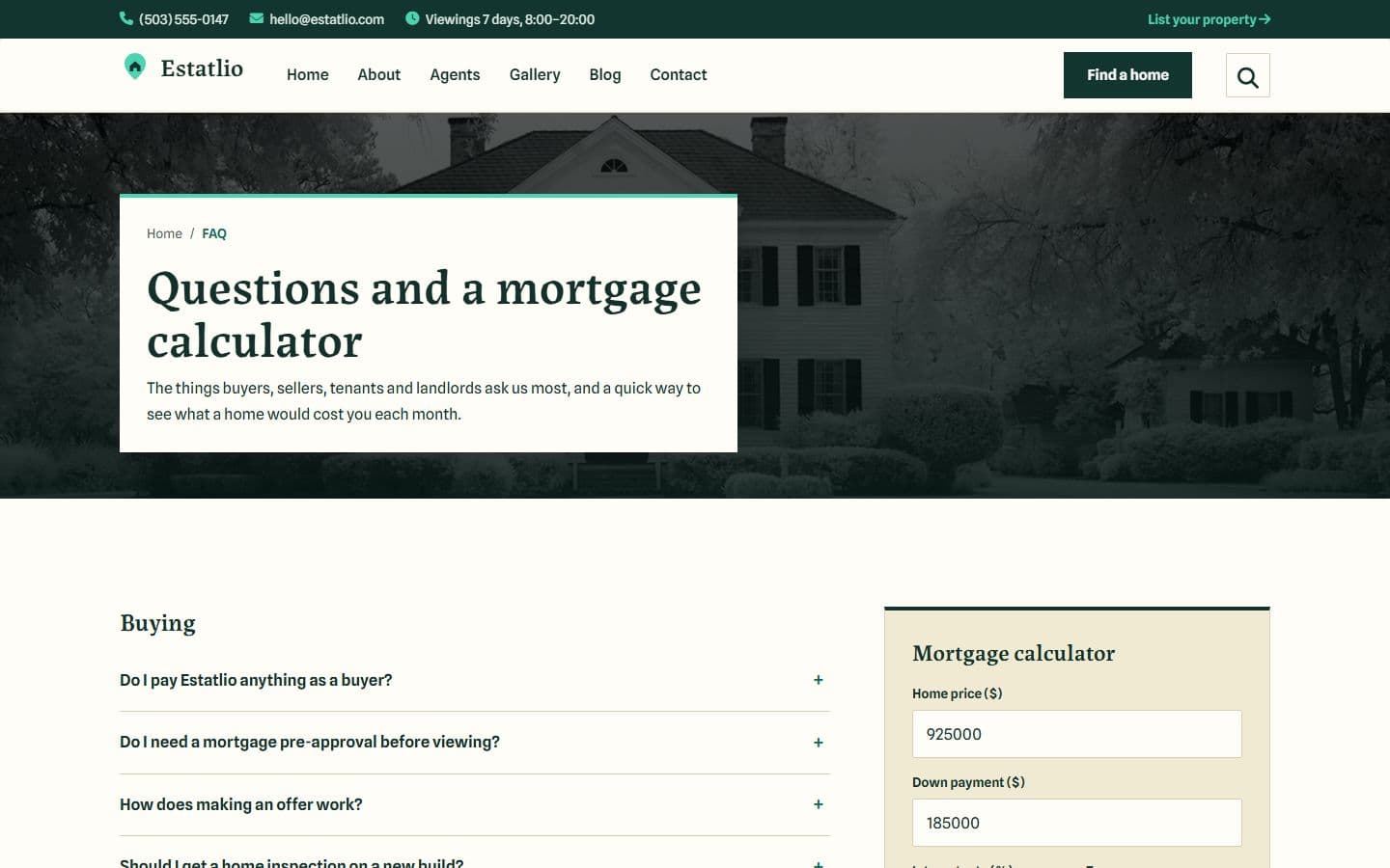Estatlio Faq page