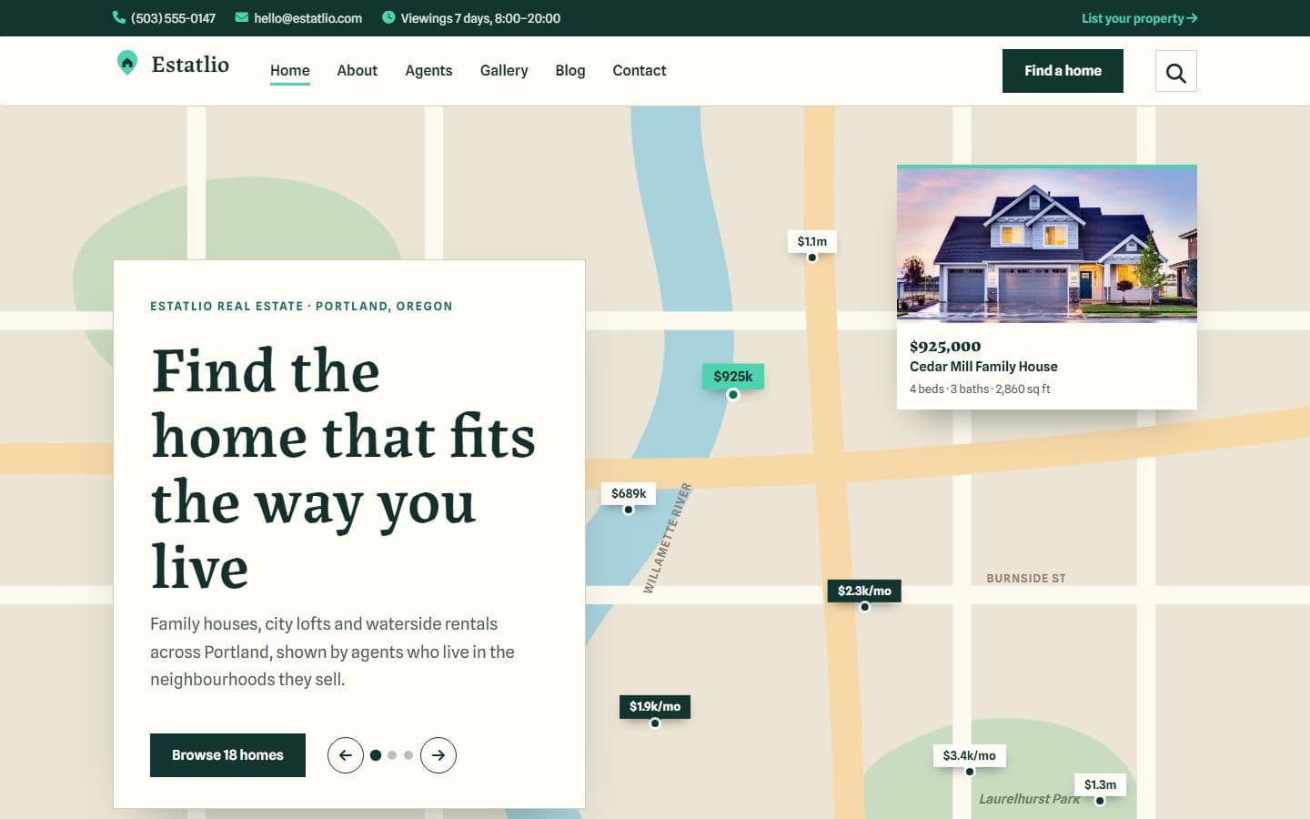 Estatlio - Free Responsive Real Estate Website Template home page