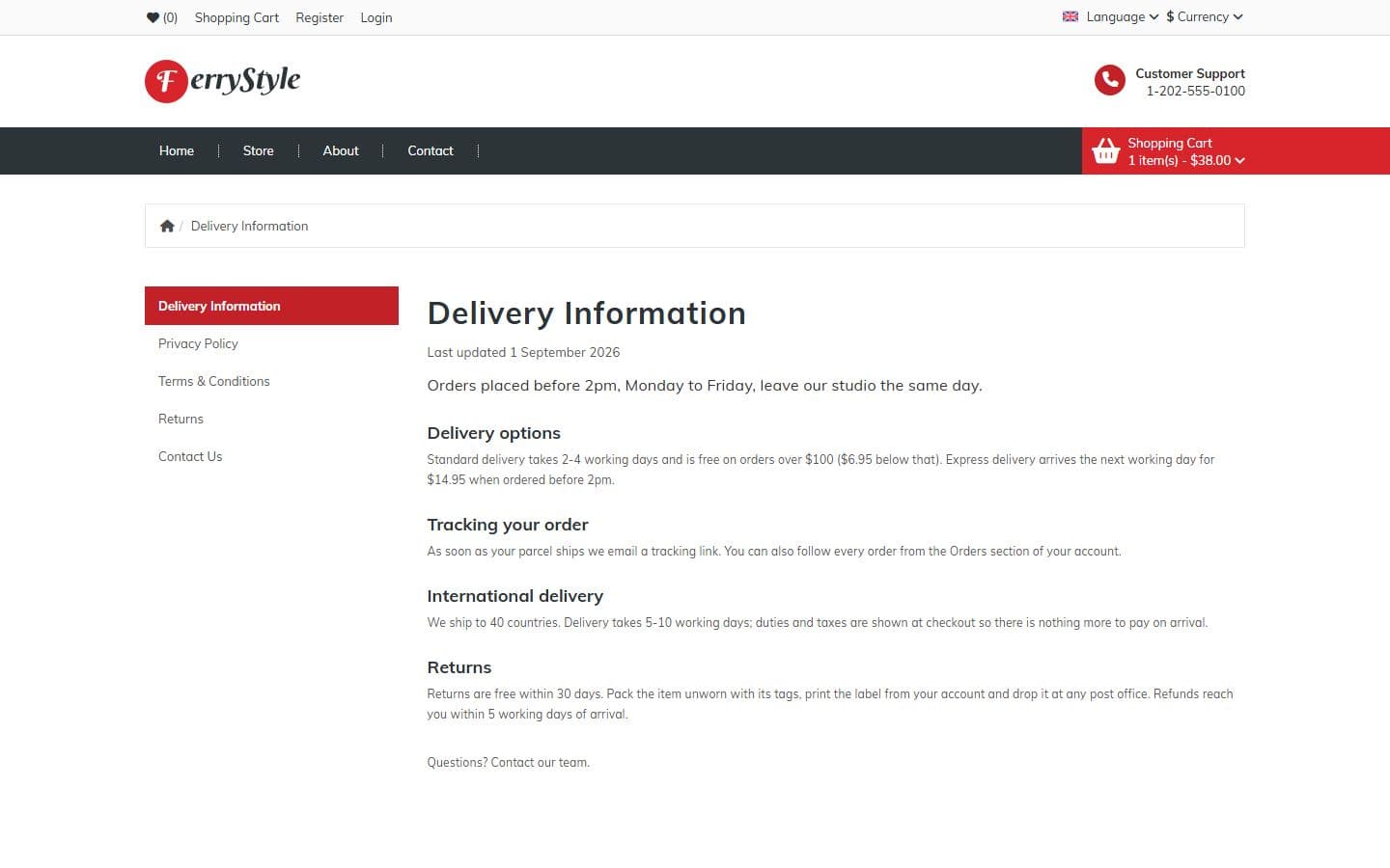 FerryStyle Delivery page