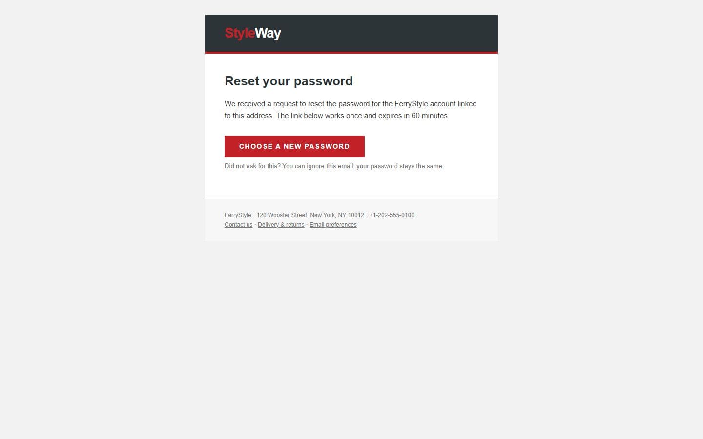 FerryStyle Email: password reset page