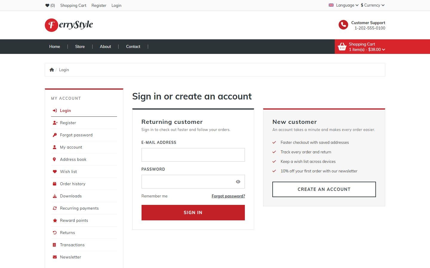 FerryStyle Login page