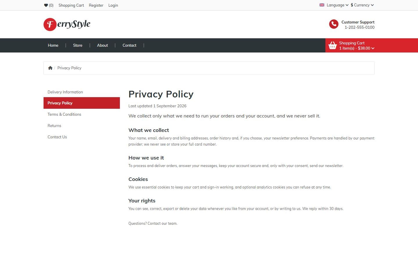 FerryStyle Privacy page