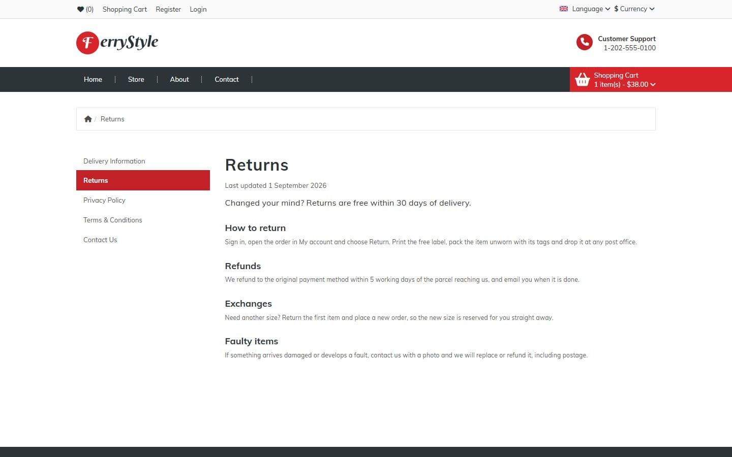 FerryStyle Returns page
