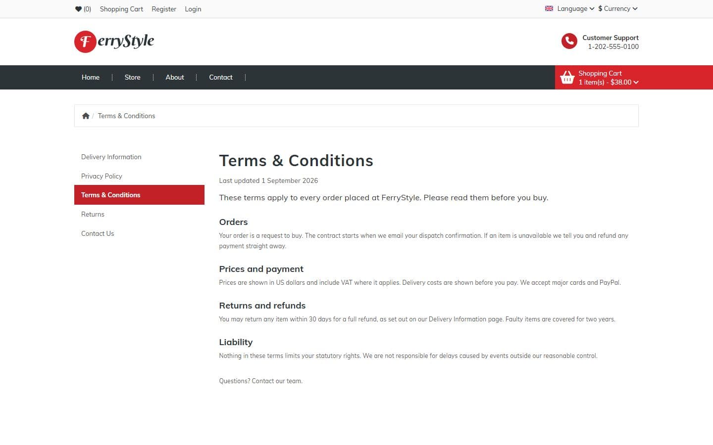 FerryStyle Terms page
