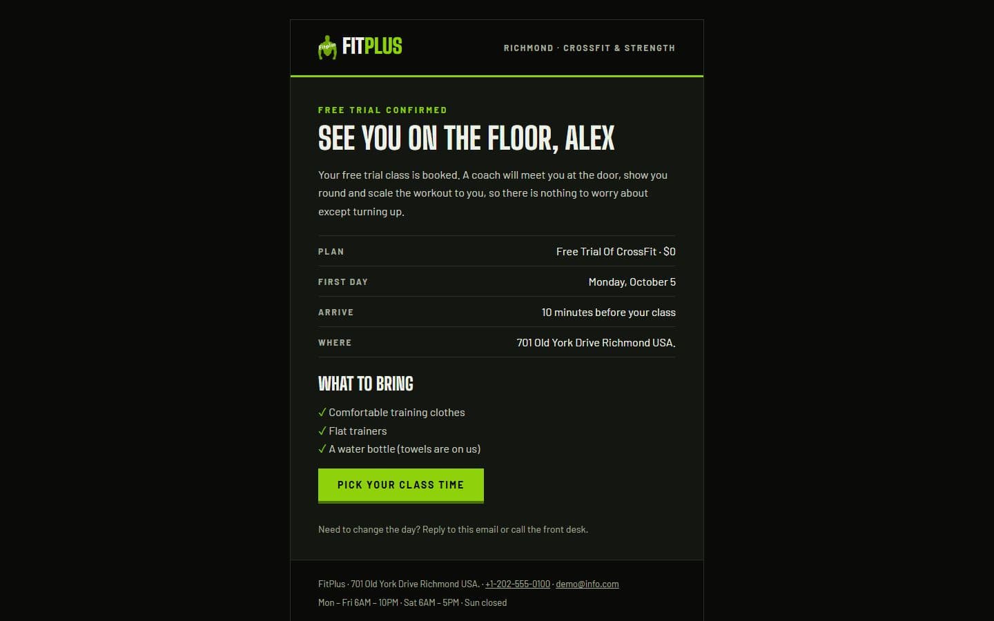 FitPlus Email: free trial page