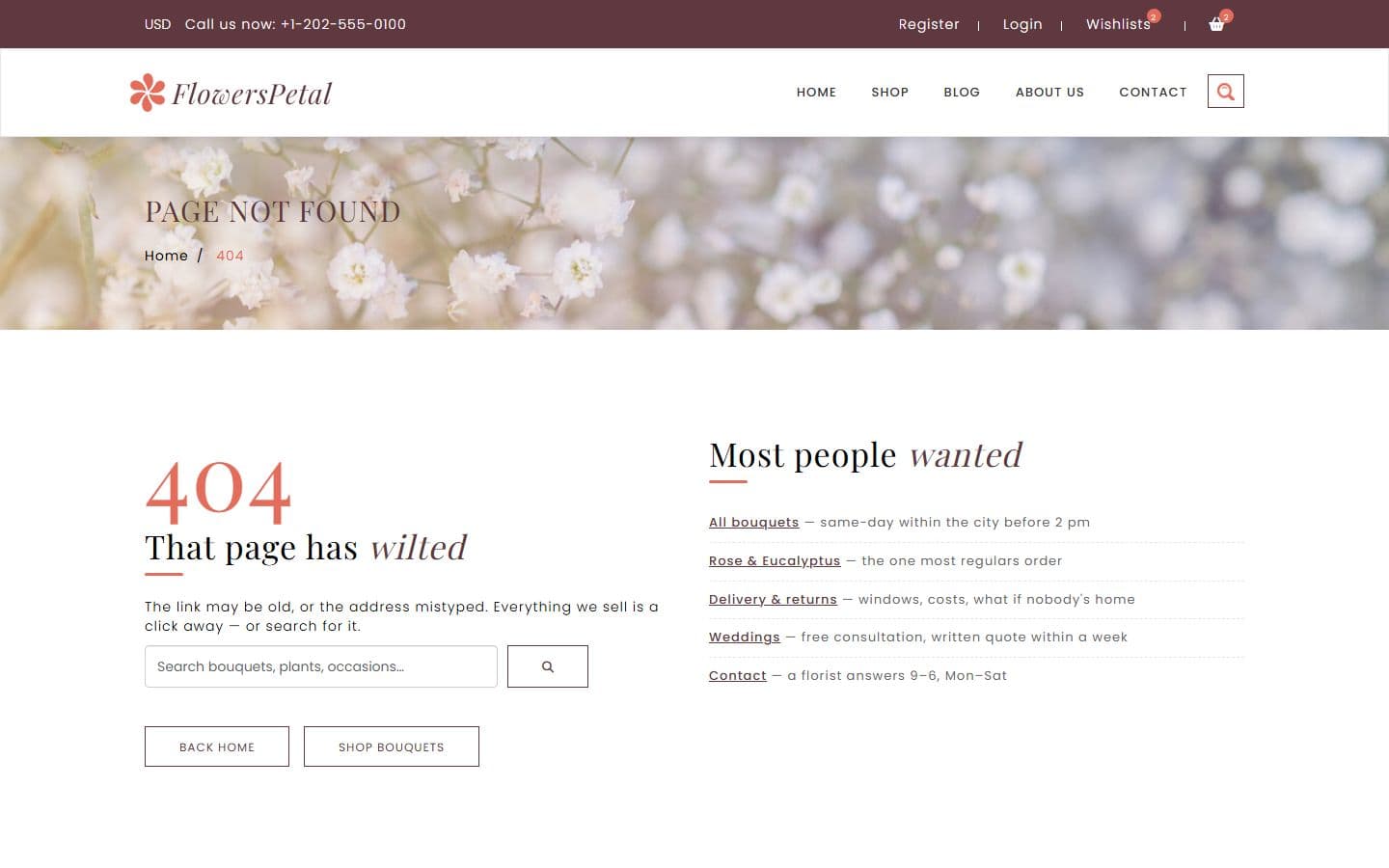 FlowersPetal 404 page