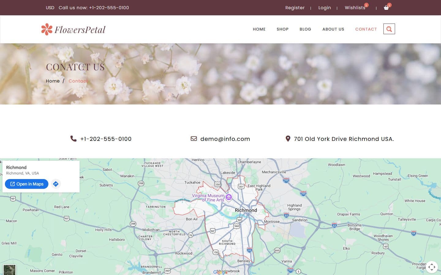 FlowersPetal Contact page