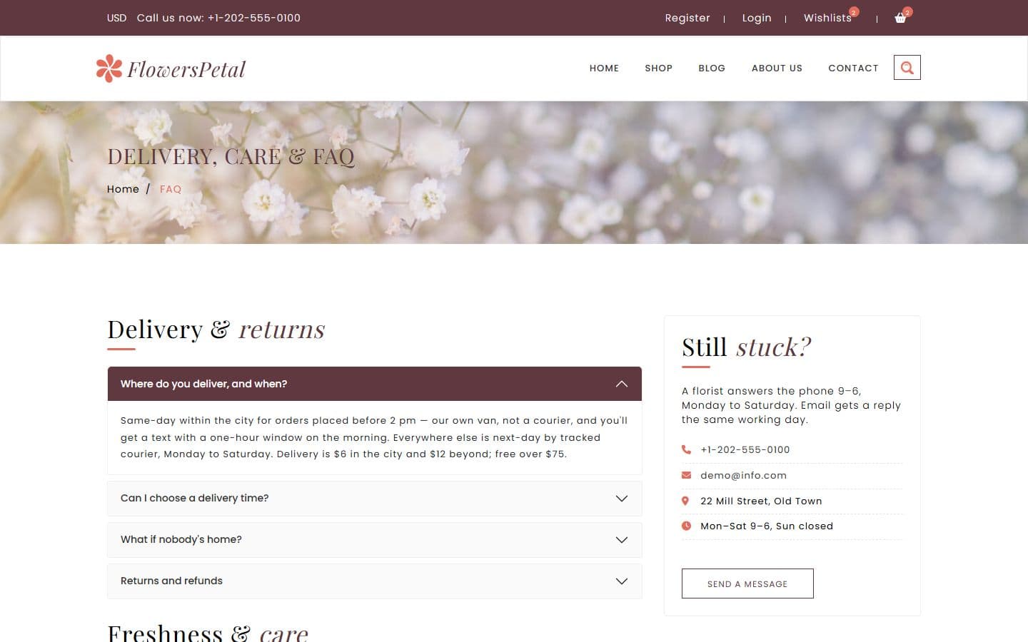 FlowersPetal Faq page