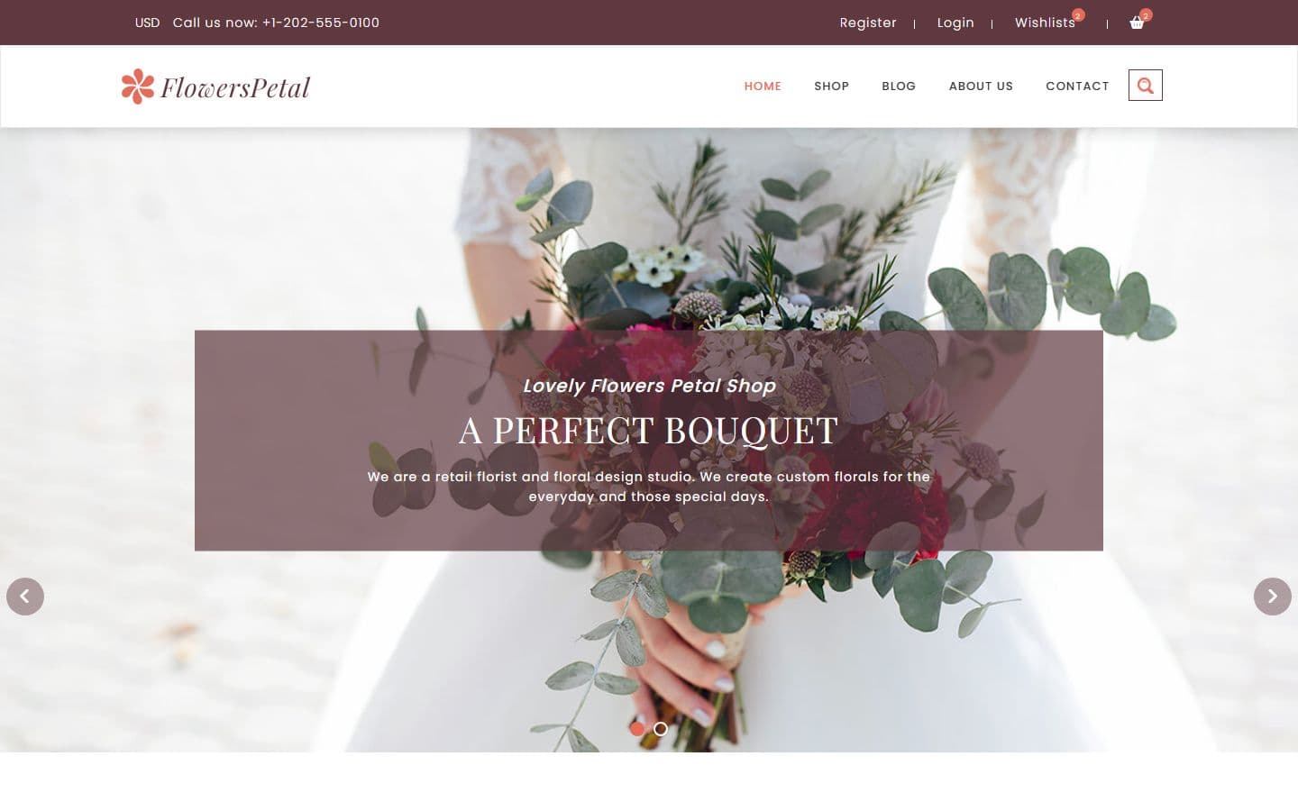 FlowersPetal – Responsive eCommerce Florist Website Template home page