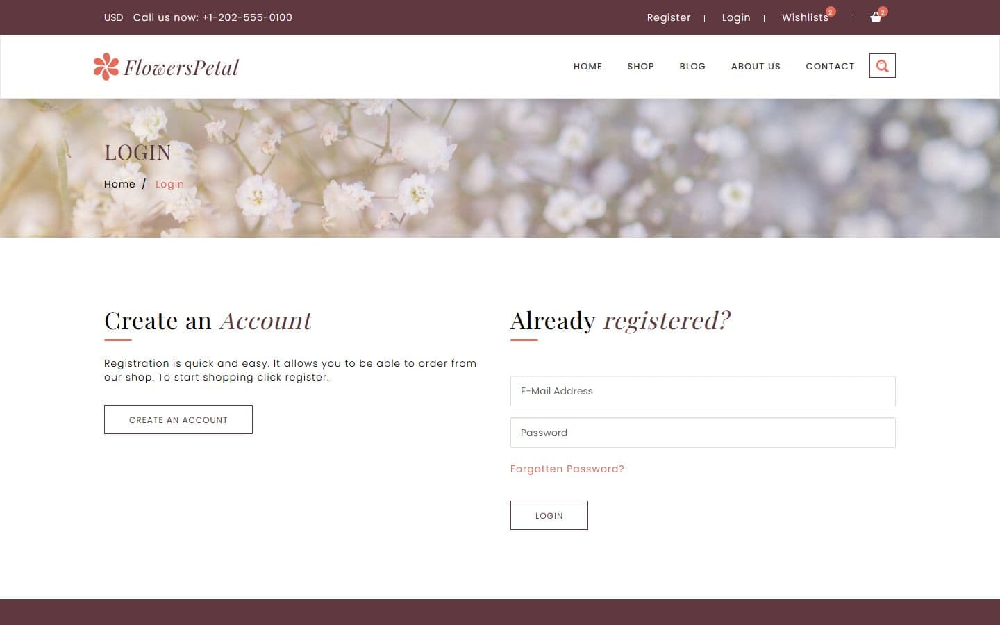 FlowersPetal Login page
