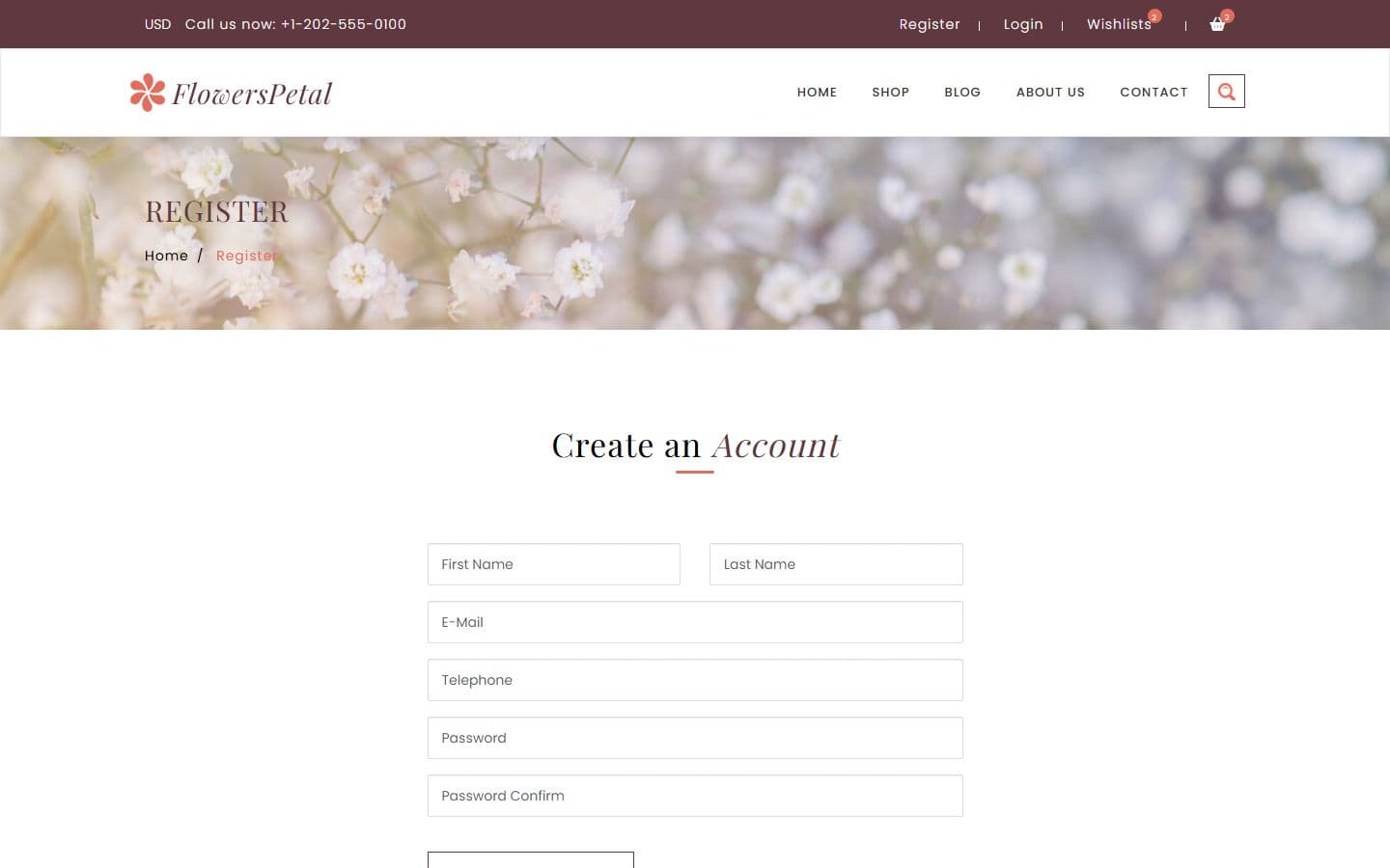 FlowersPetal Register page