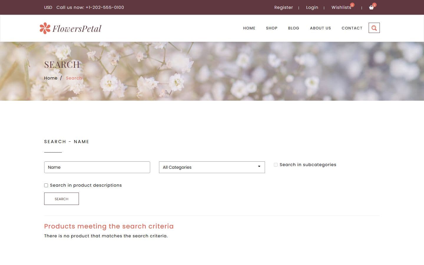 FlowersPetal Search page