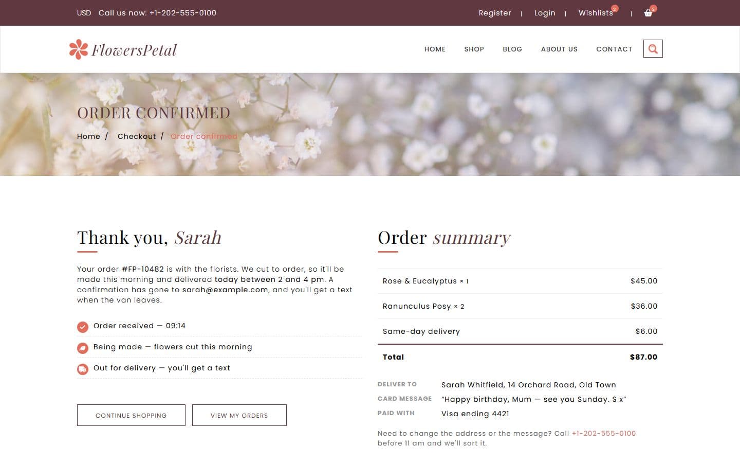 FlowersPetal Thank you page