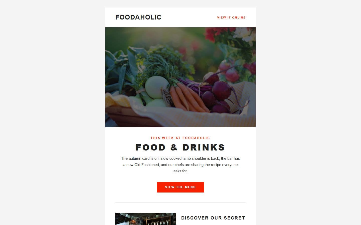Foodaholic Newsletter page