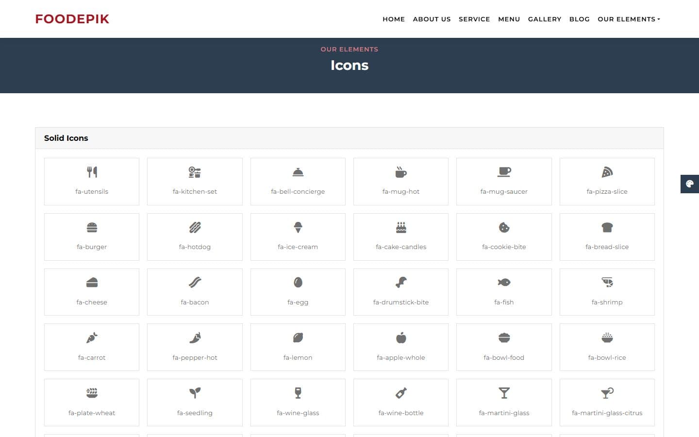 FoodEpik Icons page