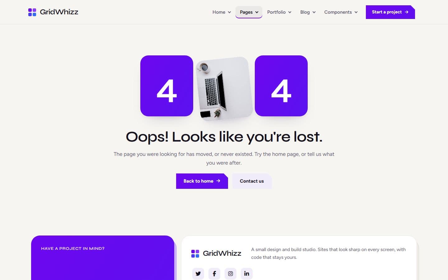 GridWhizz 404 page