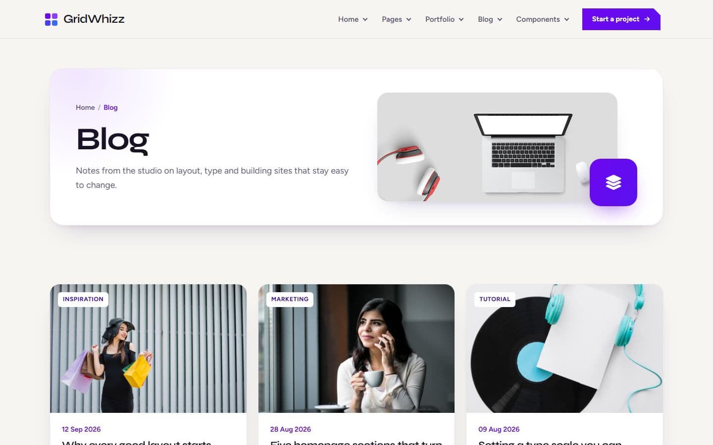 GridWhizz Blog grid 3 columns page