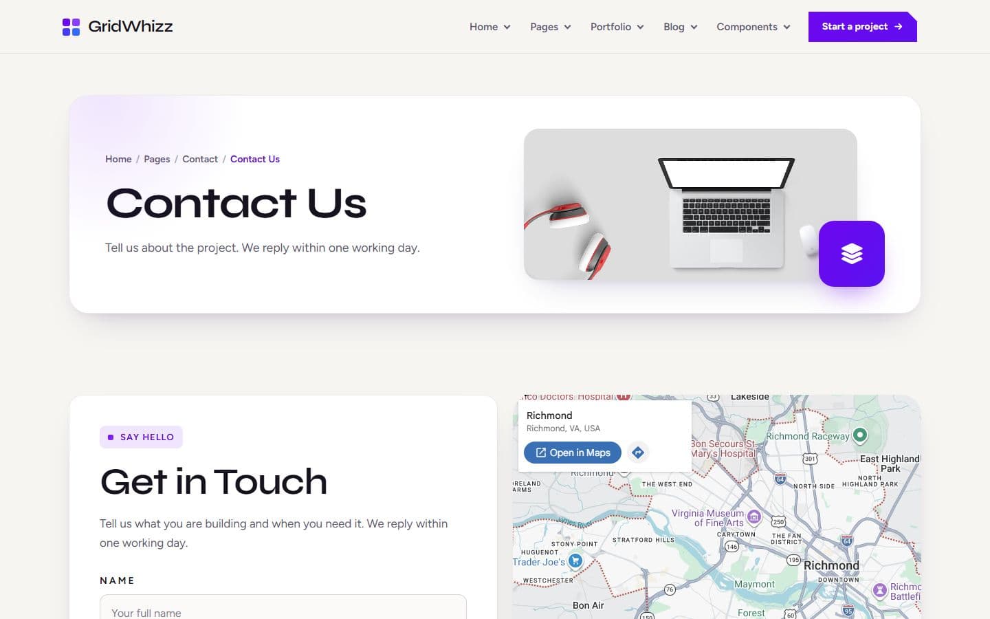 GridWhizz Contact classic map page