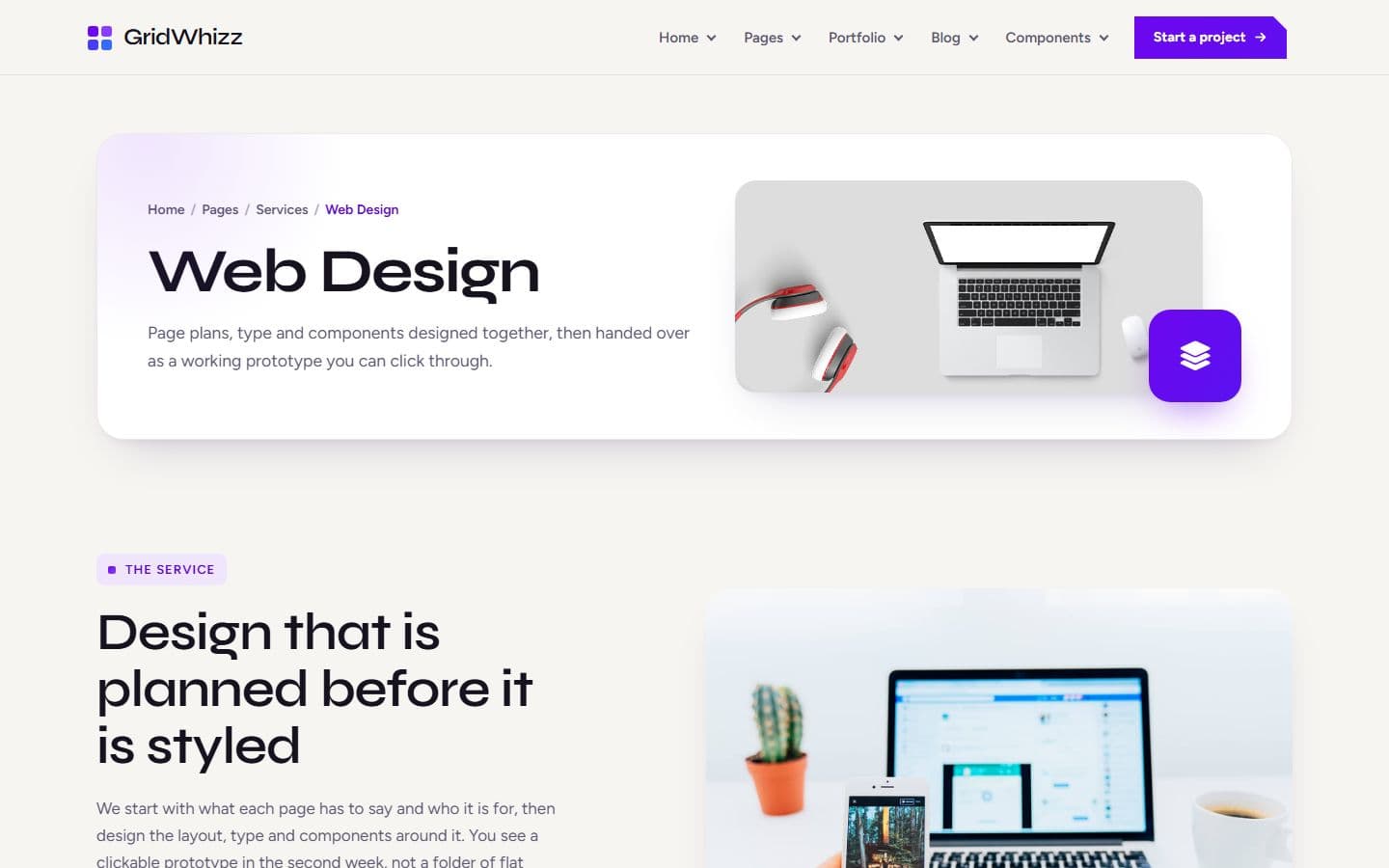 GridWhizz Service detail page