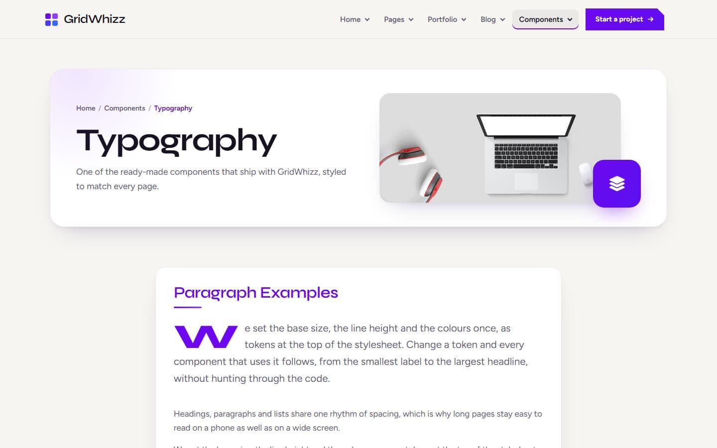GridWhizz Typography page
