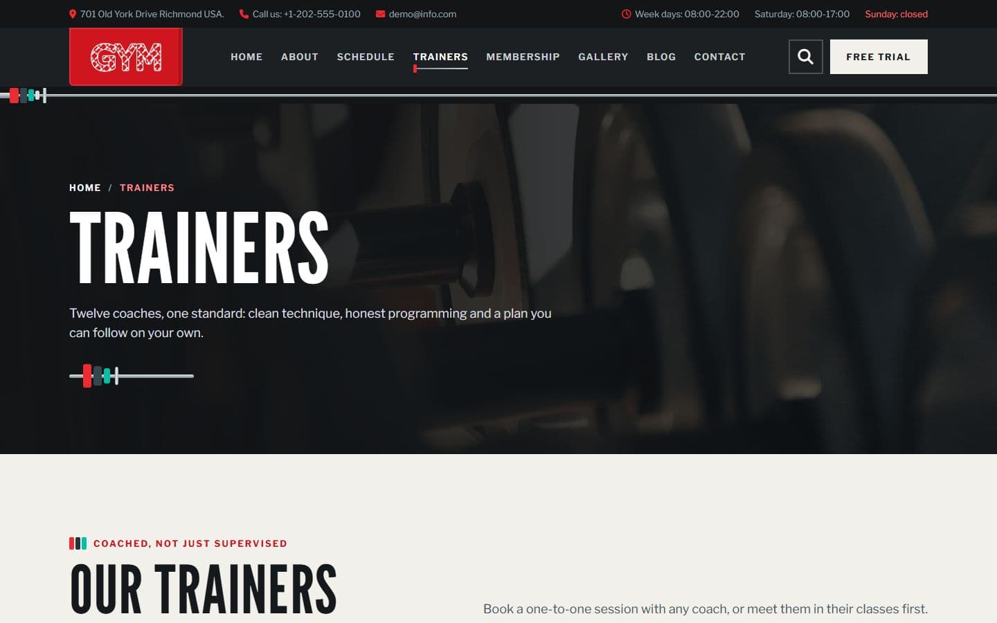 Gym-Vigour Trainers page